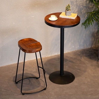 Runder Pub-Tisch aus Holz im industriellen Stil, brauner Bistro-Bartisch mit Metallsockel