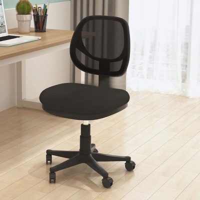 Moderner Konferenzstuhl aus schwarzem Nylon mit niedriger R&uuml;ckenlehne und Netzstoff
