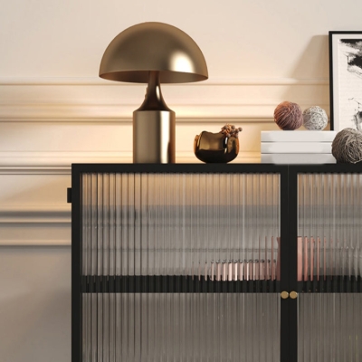 Glast&uuml;ren, schwarzer Sideboard-Schrank, Glam-Stil, 89,9 cm hoch, Buffettisch