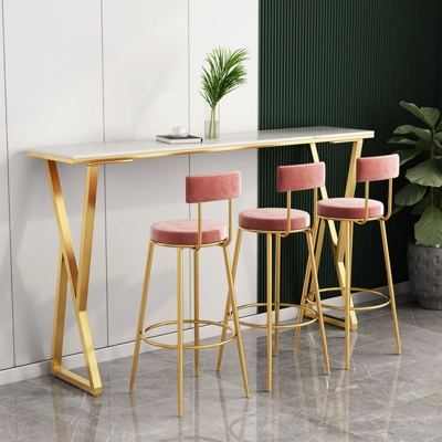 Esszimmerhocker mit Glam-R&uuml;ckenlehne, runde Barhocker mit Metallbeinen