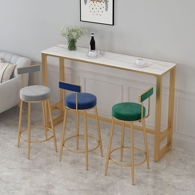 Glam gepolsterter Thekenhocker, barhoher Barhocker mit niedriger R&uuml;ckenlehne und Metallgestell