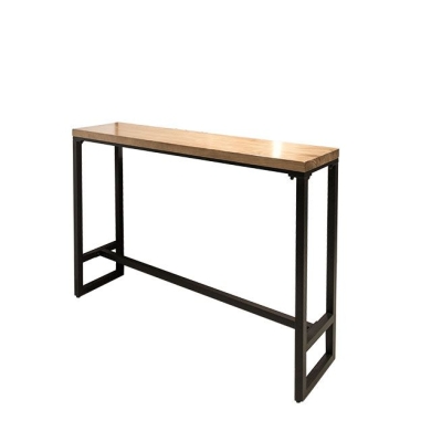 Bartisch mit nat&uuml;rlicher Massivholzplatte, industrieller Kneipentisch mit Metallrahmen