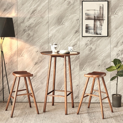 1/3-teiliges modernes rundes Bartisch-Set aus Eschenholz, Bistro-Set mit Fu&szlig;st&uuml;tze