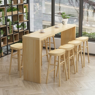 1/3/9-teiliges modernes rechteckiges Kneipentisch-Set aus Holz mit Thekentisch und r&uuml;ckenfreien Hockern