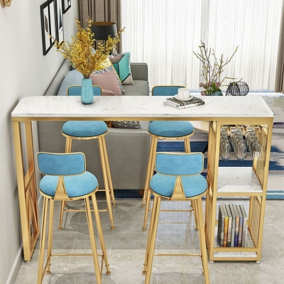 Rechteckiger Bartisch im glamour&ouml;sen Stil, Bistro-Bartisch aus Kunstmarmor mit Stauraum