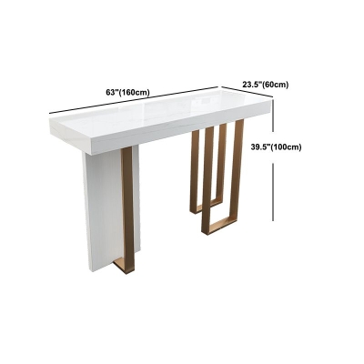 Rechteckiger Bartisch aus wei&szlig;em Marmor, moderner Bistrotisch mit doppeltem Sockel