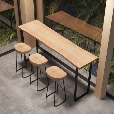 Set tavolo da bar moderno rettangolare da 1/4 pezzi Tavolo da bancone in legno con sgabelli senza schienale
