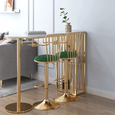 Bartisch im Glam-Stil aus Kunstmarmor, Bar-Esstisch mit doppeltem Sockel und Stauraum