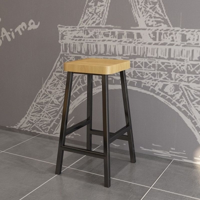 R&uuml;ckenlehnenloser Barhocker aus massivem Holz, moderner nat&uuml;rlicher Hocker mit Metallbeinen