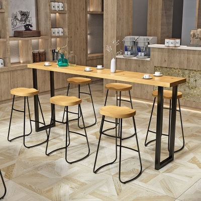Rechteckiger Bartisch mit Kiefernholzplatte, moderner Bartisch mit schwarzem Doppelsockel