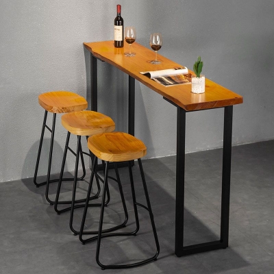 Industrielles rechteckiges Massivholz-Bartisch-Set, 1/4-teilig, Thekentisch mit hohen Hockern