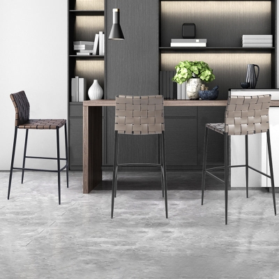 Moderner Thekenhocker aus Kunstleder, quadratischer Barhocker mit niedriger R&uuml;ckenlehne f&uuml;r den Innenbereich
