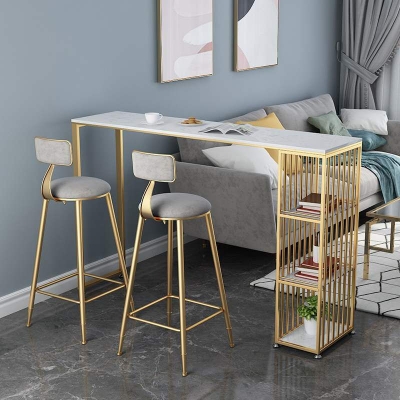 Glamour&ouml;ser rechteckiger Kneipentisch, Bartisch mit 3 Ablagen aus Kunstmarmor und Metallsockel