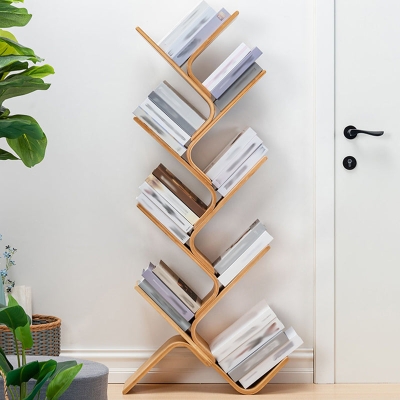 Modernes B&uuml;cherregal mit offener R&uuml;ckseite, Etagere, Bambus-B&uuml;cherregal f&uuml;r das Heimb&uuml;ro