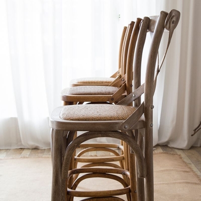 Barhocker aus massivem Eichenholz und Rattan, moderner, armloser Barhocker f&uuml;r den Innenbereich