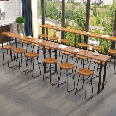 Moderner Bartisch mit Massivholzplatte, Bistro-Pubtisch mit Kufengestell
