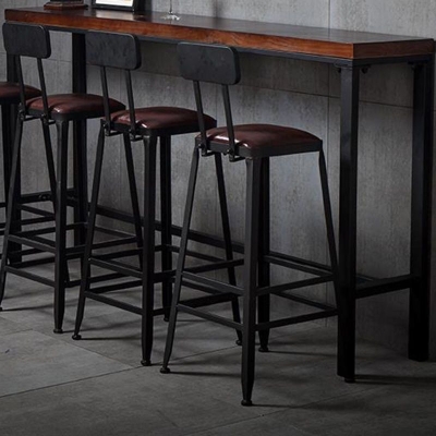 Moderner Bartisch mit einer H&ouml;he von 41,3 Zoll aus schwarzem Eisen und Massivholz f&uuml;r den Einsatz auf der Terrasse