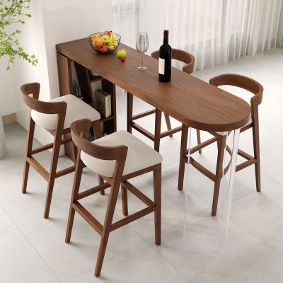 Brauner Spezial-Bar-Esstisch, Bartisch aus massivem Holz mit Sockel