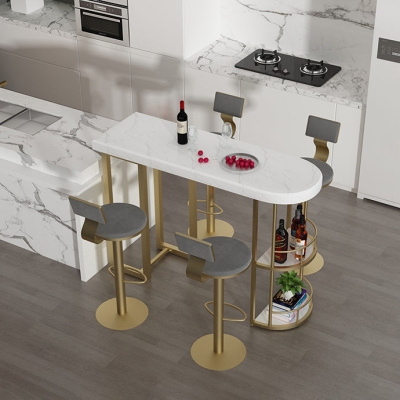 Unregelm&auml;&szlig;ige Marmor-Pub-Essgruppe, 1/3/5-teiliger Luxus-Thekentisch mit hohen Hockern