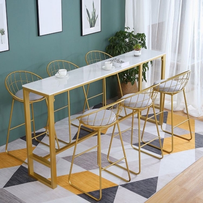 1/4/7-teiliges Bartisch-Set aus Glam-Eisen, rechteckiges Bistro-Set aus wei&szlig;em Kunstmarmor mit Fu&szlig;st&uuml;tze