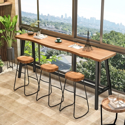 1/4-teiliges industrielles Bartisch-Set aus Eisen, rechteckiges Holz-Bistro-Set mit Fu&szlig;st&uuml;tze
