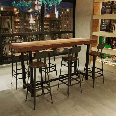 Moderner Bartisch mit Massivholzplatte und schwarzem Sockel