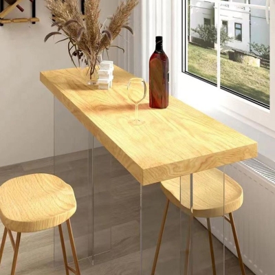 Set tavolo da pub moderno rettangolare da 1/3 foto Tavolo da bancone in legno con sgabello senza schienale