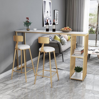 Industrielles 1/3-teiliges Bartisch-Set, rechteckiger Marmor-Thekentisch mit hohen Hockern
