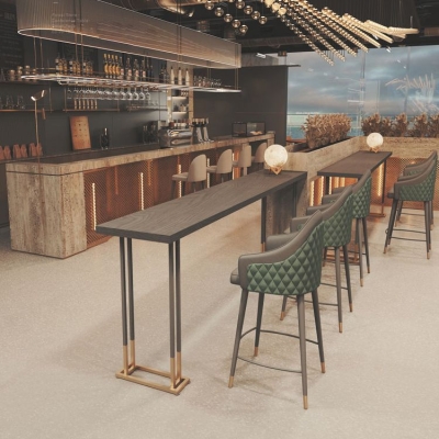 Glam rechteckiger Bartisch, fester Bar-Esstisch aus massivem Holz f&uuml;r den Innenbereich
