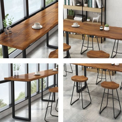 Modernes rechteckiges Bartisch-Set aus massivem Holz, 1/5/6-teilig, Thekentisch mit r&uuml;ckenfreien Hockern
