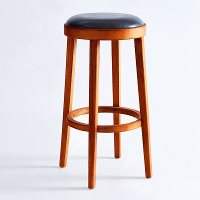 Industrieller Thekenhocker aus massivem Holz, Thekenh&ouml;henhocker aus Kunstleder