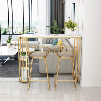Glamour&ouml;ses Tisch- und Hocker-Set in Wei&szlig; und Gold, 1/2/3-teiliges Set mit Stauraum und Thekenh&ouml;he