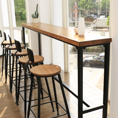Modern Bar-height Table Solid Wood Top Bistro Pub Table with Black Base