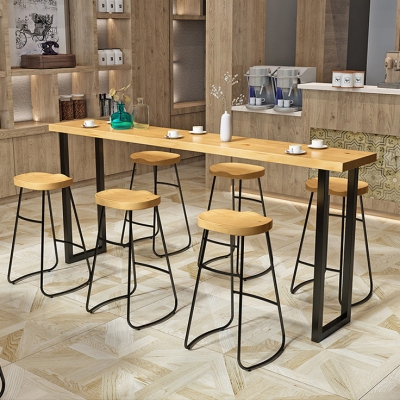 Modernes, nat&uuml;rliches Pub-Ess-Set, 1/2/4/5/7-teilig, Bartisch-Set aus Holz und Metall