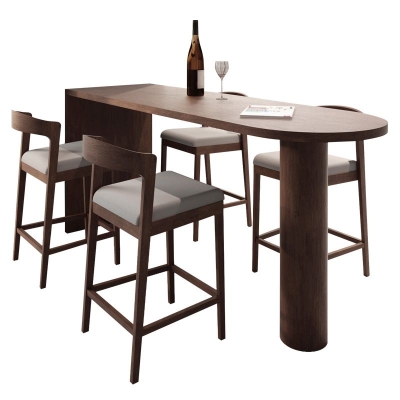 Spezial-Bartisch aus massivem Holz, brauner Kneipentisch mit doppeltem Sockel und Barh&ouml;he