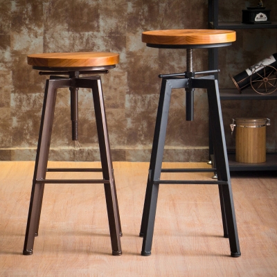 Moderner Barhocker ohne Armlehnen, Barhocker aus Eisen mit Sitz und Pedal aus Holz