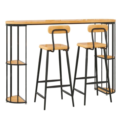 Moderner Thekentisch aus Holz, 1/3-teiliges Bartisch-Set mit hohen Hockern f&uuml;r das Wohnzimmer