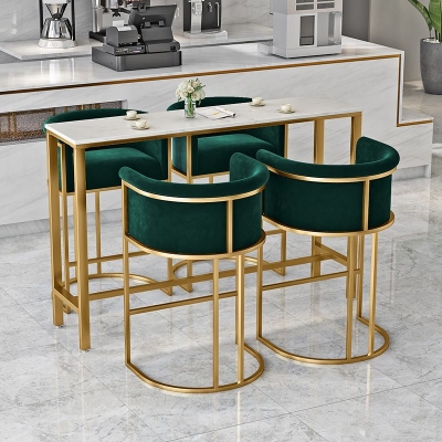 Rundes Stein-Bistro-Set, 1/2/3/5-teilig, Glam-Gold-Basis, Tisch und Hocker