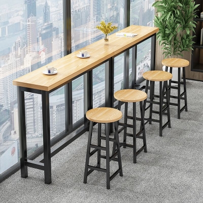 Holz-Thekenhocker im zeitgen&ouml;ssischen Stil, r&uuml;ckenfreier Barhocker mit Metallbeinen