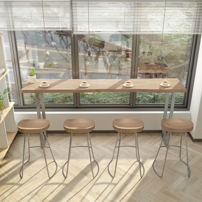 Modernes rechteckiges Bartisch-Set aus massivem Holz, 1/5-teilig, Thekentisch mit r&uuml;ckenfreien Hockern
