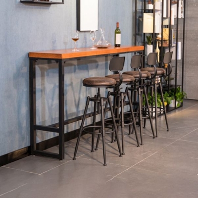 Industrielles Bartisch-Set aus massivem Holz, 1/5/9-teilig, Thekentisch mit hohen Hockern