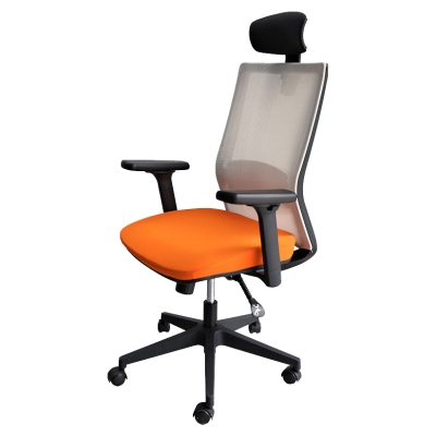 Moderner Stuhl mit Armlehnen und Rollen, Schreibtischstuhl aus Netzstoff mit mittlerer R&uuml;ckenlehne in Orange