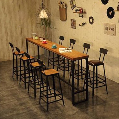 Industrieller Bartisch, rechteckiger Bistrotisch aus massivem Holz mit Bockgestell in Schwarz
