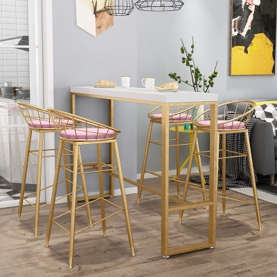 Glamour-Tisch in Barh&ouml;he, Pub-Tisch mit Massivholzplatte und goldenem Metallgestell