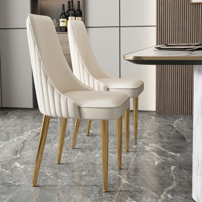 Beistellstuhl im Glam-Stil, Leder, Parsons-R&uuml;ckenlehne, Esszimmerstuhl f&uuml;r Zuhause