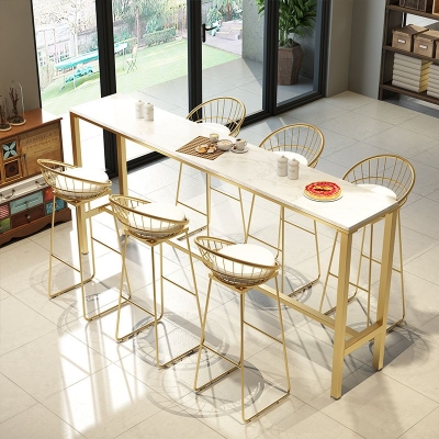 Zeitgen&ouml;ssischer Bartisch aus Kunstmarmor, Bar-Esstisch mit Bockgestell