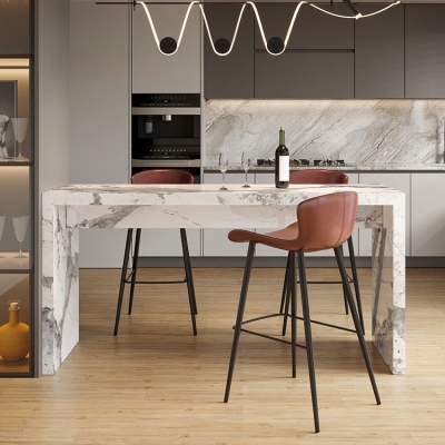 Rechteckiger Tisch aus Schiefer, moderner, minimalistischer Bartisch f&uuml;r Zuhause in Wei&szlig;