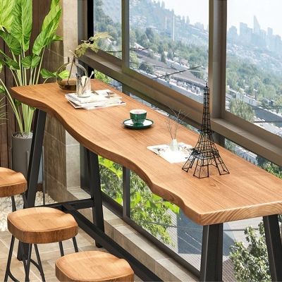 1/4-teiliges industrielles rechteckiges Kneipentisch-Set aus Holz mit Thekentisch und r&uuml;ckenfreien Hockern