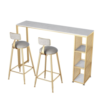 1/3-teiliges Bistro-Set aus Glam-Eisen, wei&szlig;es rechteckiges Stehtisch-Set mit Kunstmarmorplatte und Regal