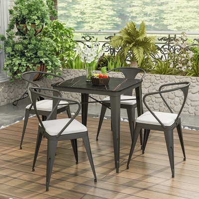 Glam Barhocker-Tisch, schwarzer Stein-Bartisch mit 4 Metallbeinen